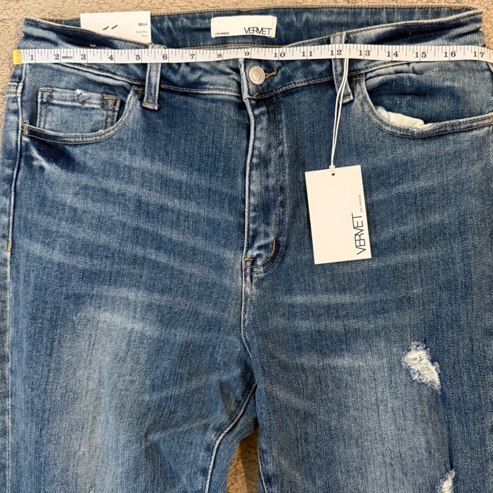 Vervet Bella High Rise Flare Jeans Distressed Medium Wash Blue V2813 Size 32 NEW - Picture 6 of 8